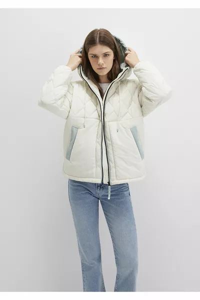 Hooded Ecru Quilted Jacket 