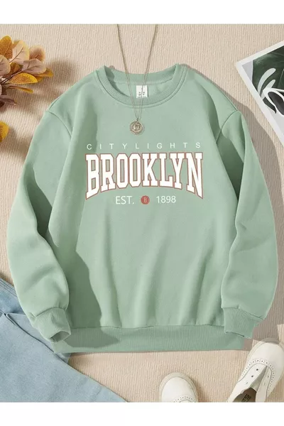 Sweat-shirt fille/garçon imprimé Brooklyn vert menthe