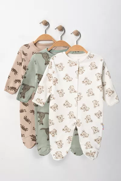 Tuta neonato 3-6-9 mesi con piedini, set da 3, % cotone, con fantasia canguro e koala