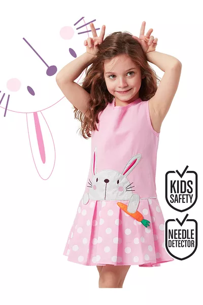 فستان صيفي وردي بلا أكمام بنات صغيرات بنقشة منقط ومنفوخ لعشاق الجزر