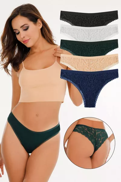 Dames Brazilian Slip met Kant Achterkant 5-Pack Set - 