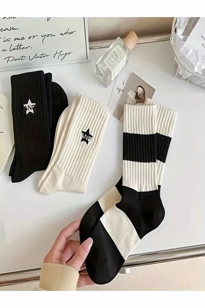 5-Pack Economic Black and White Striped Pattern Unisex Tennis Socks Set