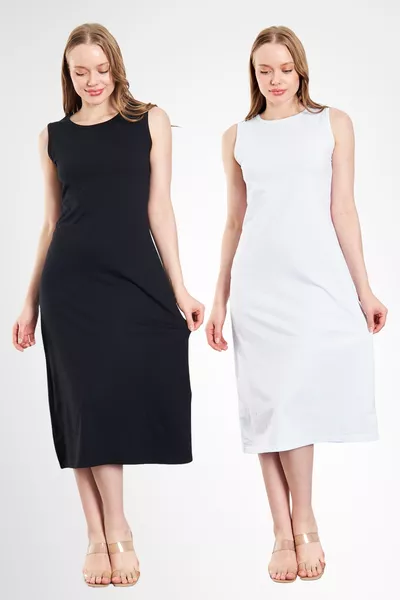 Long Sleeveless Dress Lining Slip Petticoat Jumpsuit 2-Piece Set