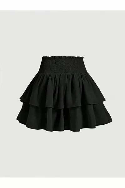 تنورة سوداء عالية الخصر بطبقتين ومزخرفة بالكشكشة