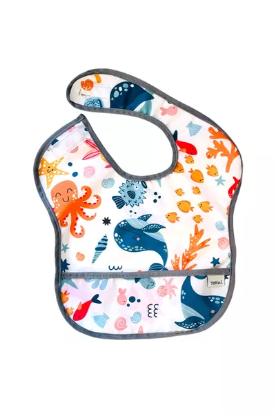 Sea World, bavaglino per bambini da 6 a  mesi, con chiusura a strappo, impermeabile, con tasche, lavabile in lavatrice