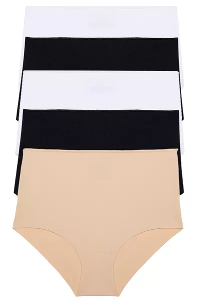 Damesondergoed Extra Hoge Taille Laser Cut Rekbaar Voorkomt Afdrukken 5-Pack Polyester Mixkleur