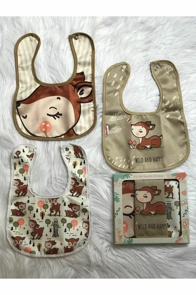 4-Piece Karaca Baby Bib Set (1 Sleeved, 3 Sleeveless) with Pattern