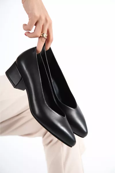 Echt leer zwarte dames hakken leren schoenen 