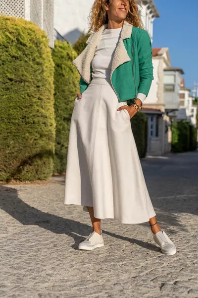 Damen Ecru Selbstgemustertes Gütesiegel Hoher Taillentasche Kilos Rock 