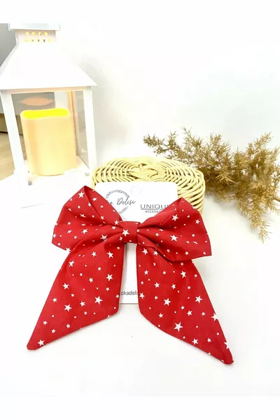 Handgemachte rote-weiße Sternmuster Schleifen-Haarspange Rot April Oktober Valentinstag Damen Haarspange