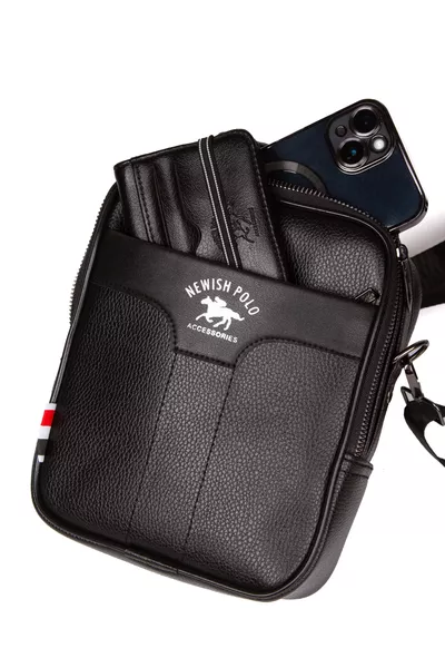 Мужская черная сумка из веганской кожи для руки и плеча, через плечо, с отделением для телефона