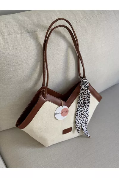 WOMEN'S SHOULDER BAG WITH SCARF DETAIL, CANVAS FABRIC  