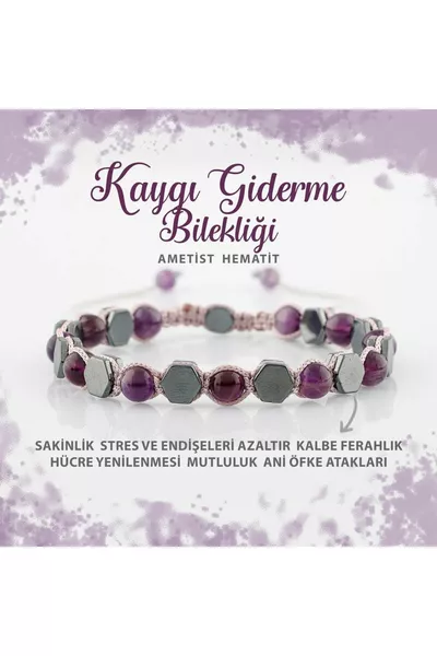 Certified Anxiety Relief Natural Stone Bracelet Amethyst Hematite 6mm 