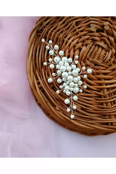 إكسسوار شعر وطرحة عروس بسيط مرصع باللؤلؤ (إكسسوار الزفاف، الخطوبة، الوعد، حفل الحناء، العقد)