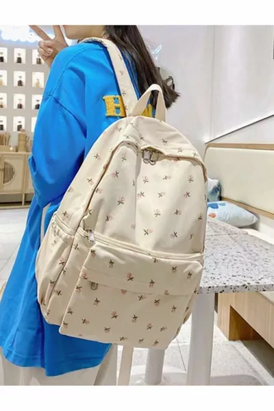 WOMI Korean Style Multi-Compartment School Backpack with Floral Design