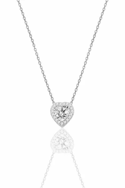 Silver Diamond-Set Heart Pendant Necklace 