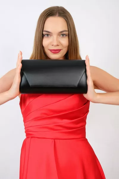 Borsa da sera da donna in tessuto nero con catena, clutch da donna