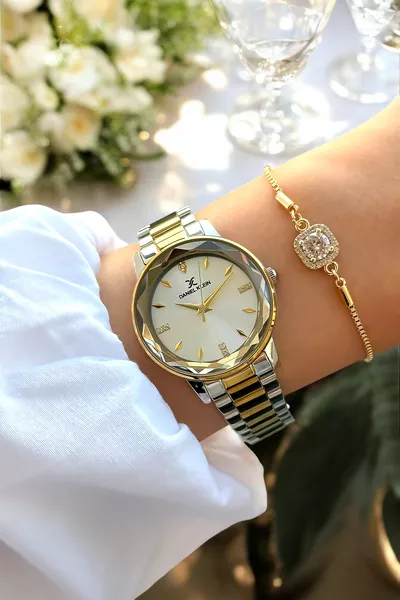 Çelik Gelin Nişan Kına Saati Kadın Kol Saati Altın Rengi Paslanmaz Jübile Kordon Bileklik Hediyeli