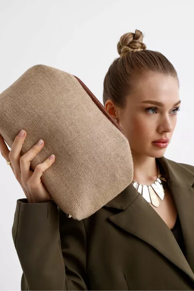 Heybes Women's Jute Straw Clutch Handbag