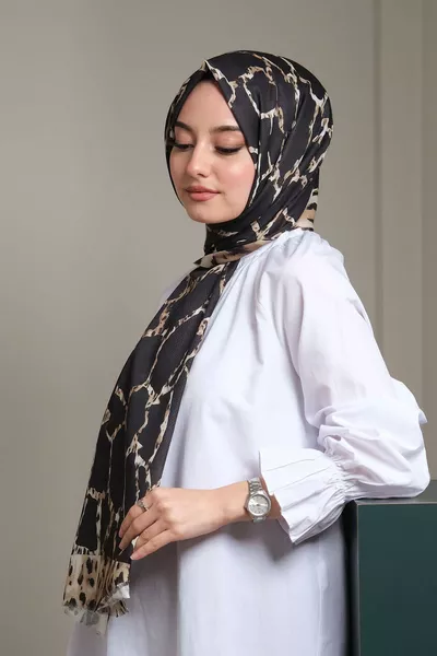 Écharpe en coton noir à motif marbre