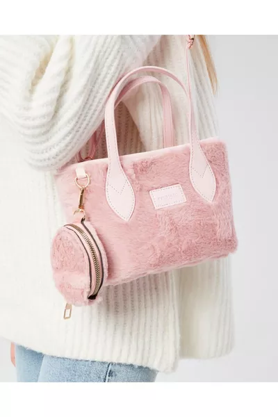 Plush medium-sized handbag with wallet for women, women’s crossbody bag, zippered bag with wallet