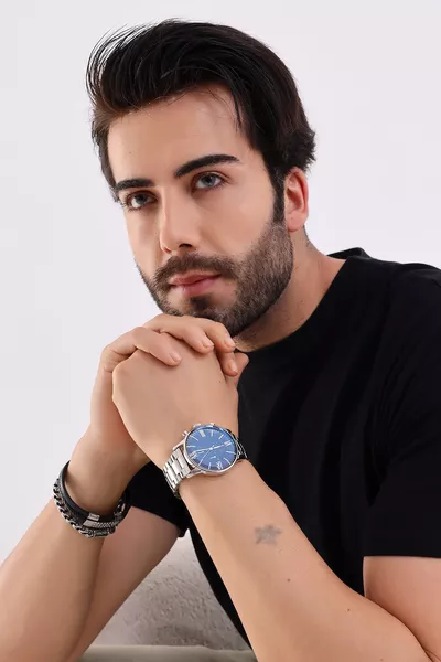 Montre pour homme Premium Infinity bleu marine & argent avec revêtement IP