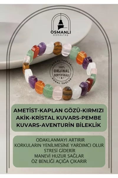 Natural Chakra Bracelet (Amethyst, Rose Quartz, Agate, Tiger Eye, Aventurine, Crystal Quartz, Lapis)