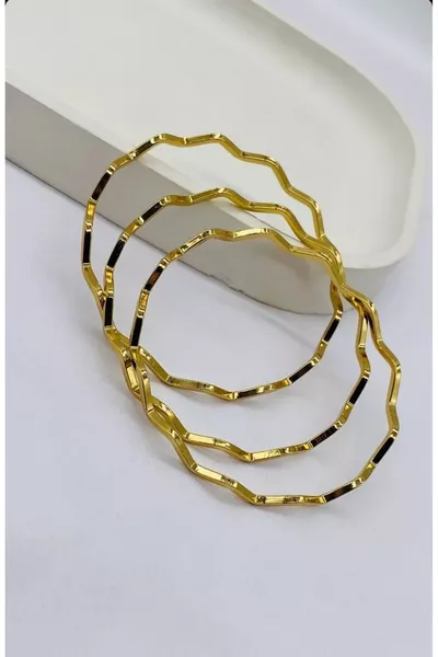Gold-Colored Adjustable Coating Zigzag Ajda Bracelet, 3 Pieces, Cm.
