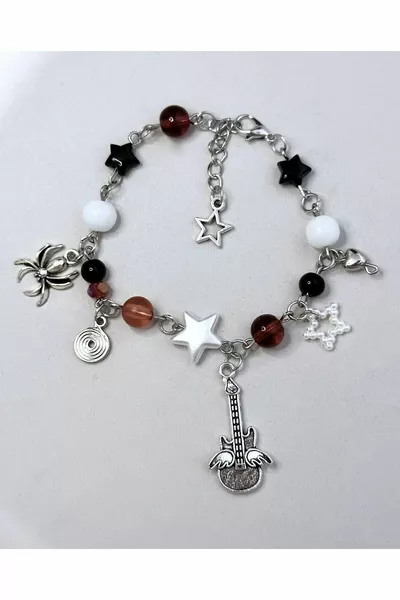 black pearl bead star spider guitar bracelet