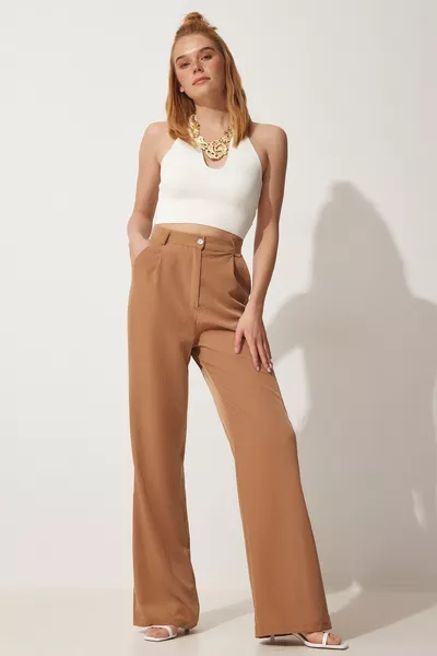 Pantalon Ayrobin Palazzo Fluide Biscuit Femme 