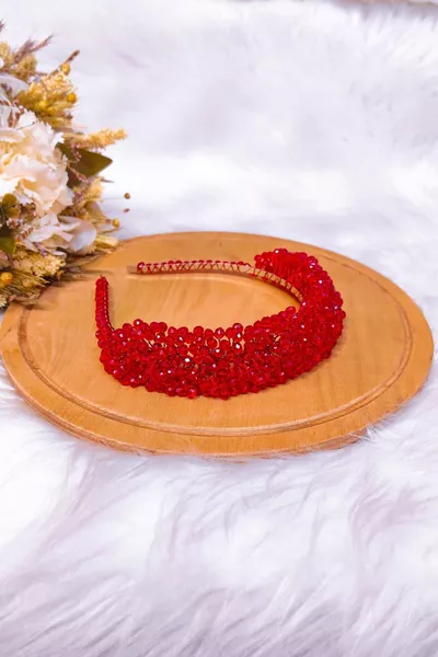 Completely Handmade Red Crystal Stone Stylish and Elegant Engagement, Henna, and Bindalli Tiara and Hair Accessory
