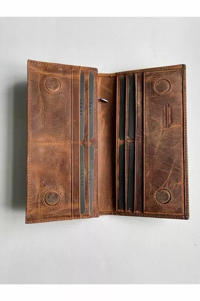 محفظة محمولة للجنسين من الجلد الطبيعي  مع قسم للهاتف