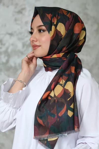 Écharpe en coton vert foncé à motif de feuilles