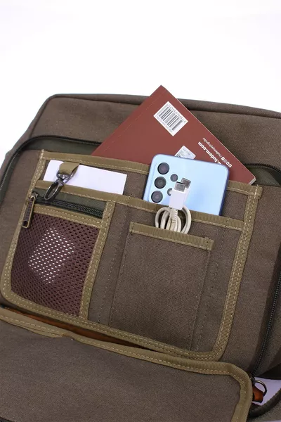  KANVAS POSTACI ÇANTASI ÇOK BÖLMELİ ÜNİVERSİTE OMUZ ÇANTA MACBOOK TABLET ÇANTA HAKİ