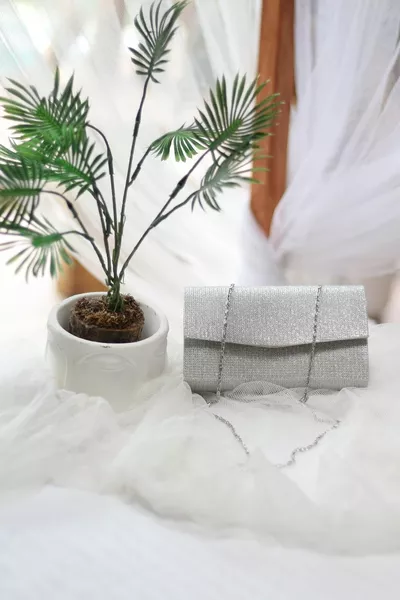 Women's Glitter Silver Mini Box Shoulder Bag