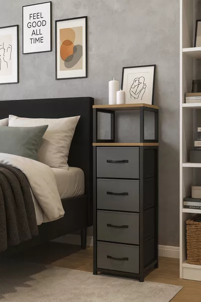 2 Raflı 4 Çekmeceli Şifonyer Deri Çekmeceli Şifonyer Yatak Odası Organizer Çok Amaçlı Düzenleyici