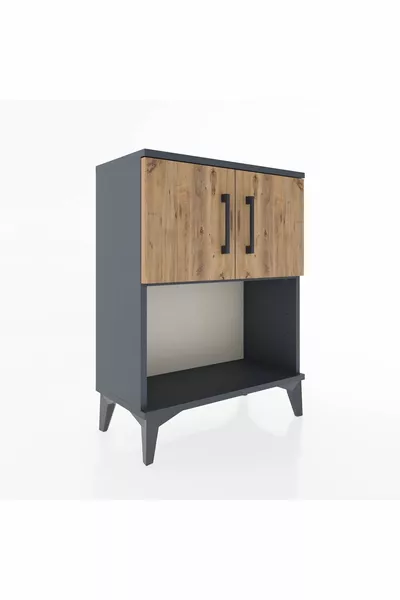 Arges Komodin 2 Raflı 2 Kapaklı  Antrasit-Çam