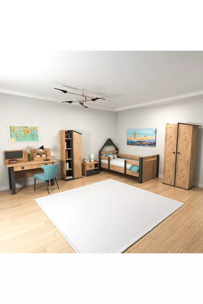 Set Camera da Letto Giovane Valerin Pino Atlantico Antracite - Scrivania, Letto, Libreria, Armadio, Comodino