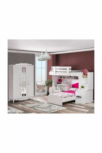 Кровать-чердак, водяная кровать-чердак, кровать, стол, шкаф с 3 дверцами