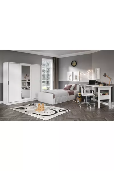 Anemon 3-Piece Single MDF Youth Room Set - All 1st Quality MDF Wardrobe, Desk, Bed
