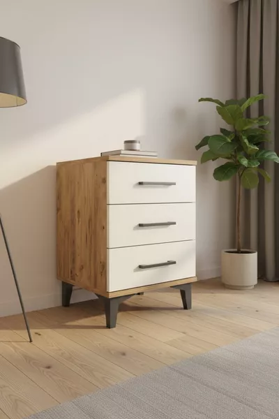 خزانة جانبية لونا بثلاثة أدراج - خشب الصنوبر وحجر العقيق | أنيقة وعملية