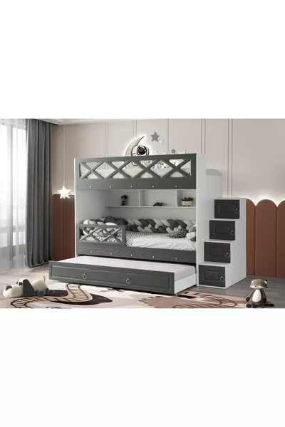 Mars Ranza / White-anthracite / 3 Bed Sections With Cabinet Ladder / 100% MDF