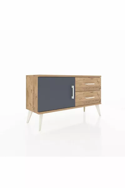 Комод Arges с одним открытым отсеком, 2 ящиками и одной дверцей, сосна-антарцит/сосна