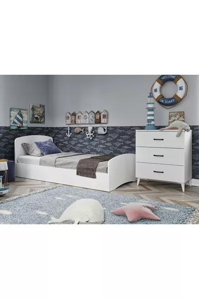 Soft Kids' Room Set White - Bed, 3-Door Wardrobe, 3-Drawer Dresser, All MDF