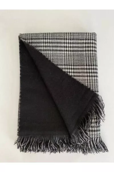 Women's Black Plaid Reversible Soft Textured Scarf