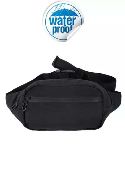 Unisex Siyah 2 Bölmeli Omuz Ve Bel Çantası, Su Geçirmez Fermuar Ve Kumaş