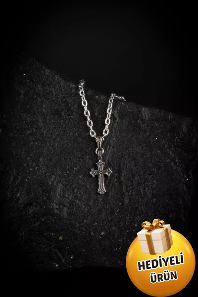 Collana da uomo con ciondolo a croce color argento