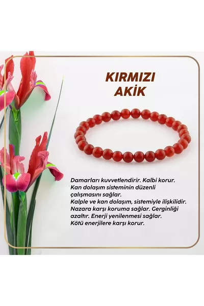 Sertifikalı Kırmızı Akik Doğal Taş Bileklik 6mm 