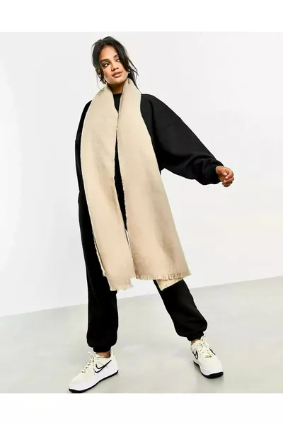 Unisex Einfarbiger Beiger Dicker Schal