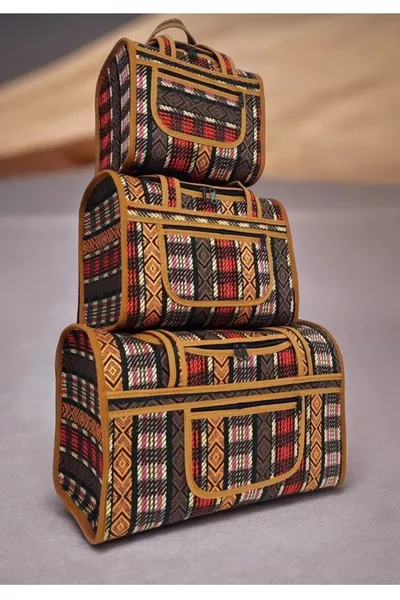 Sac à main familial coloré modèle tressé authentique 3 pièces pour camping et pique-nique
